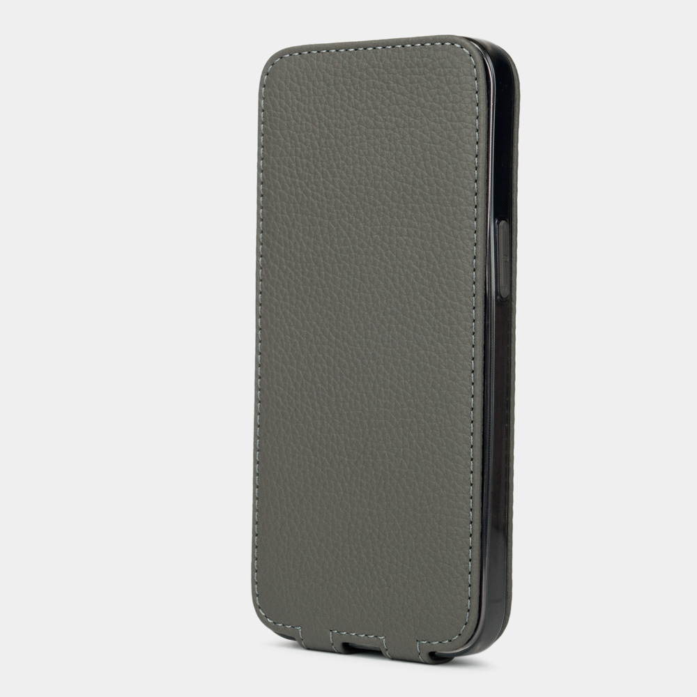 Чехол кожаный для iPhone 14 Pro Max серого цвета