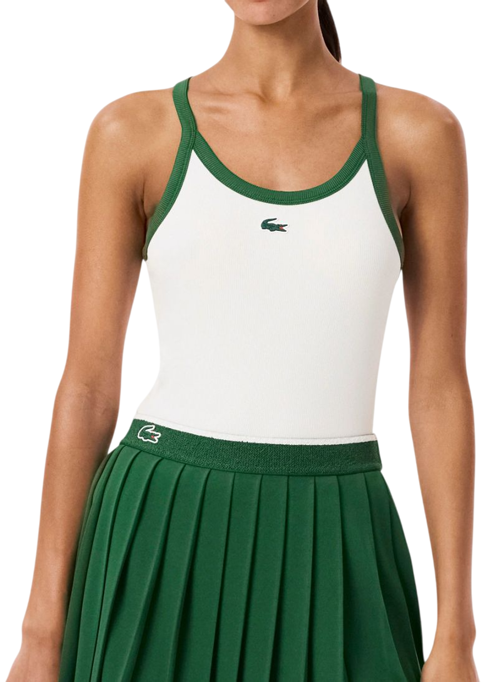 Женский топ теннисный Lacoste Sport Ultra Dry Ribbed Knit Tank - white/green