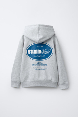 ZARA ХУДИ С РЕЛЬЕФНЫМ ТЕКСТОМ И КАПЮШОНОМ, СЕРЫЙ МЕЛАНЖ