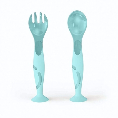 Набор детский ложечка и вилочка на присосе (зеленый)