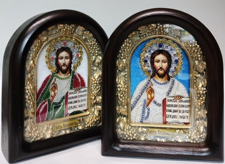Икона малая со стразами на дереве Господь Вседержитель (Дивеевские иконы)