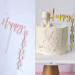 Топпер уголок «Happy Birthday» прозрачный фон с розовой надписью