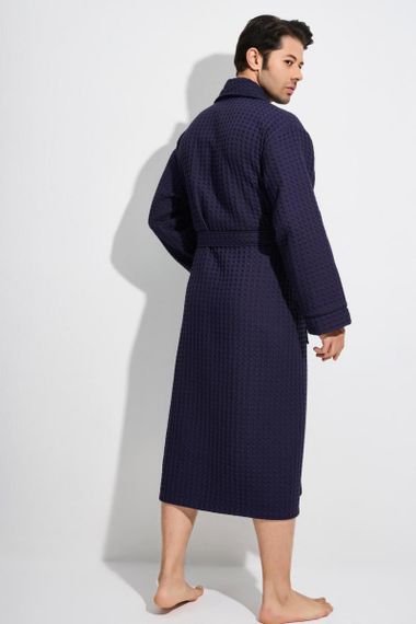 Вафельный мужской халат 1410 синий NUSA Турция