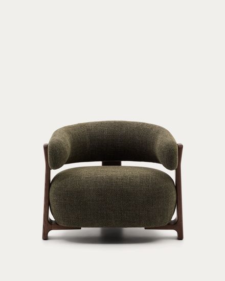 Granite Кресло из зеленого шенилла и массива ясеня в отделке орех Испания Lа Forma
