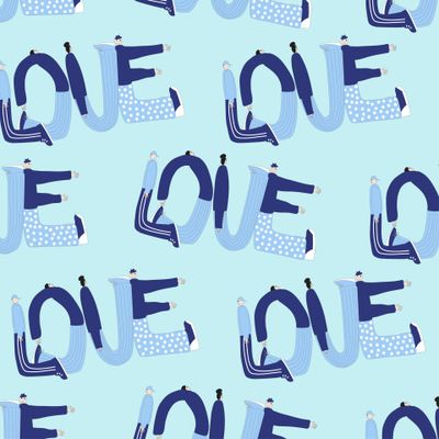 seamless pattern, inscription LOVE, people in the form of letters