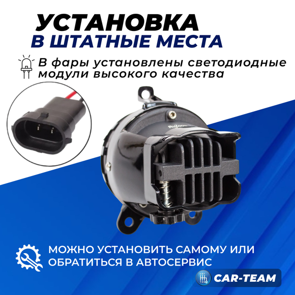 Противотуманные фары (ПТФ) Лада Приора, Шевроле Нива (2123), Газель "RuZoom" лазерные с Bi-LED модулем  (арт. RU36101)