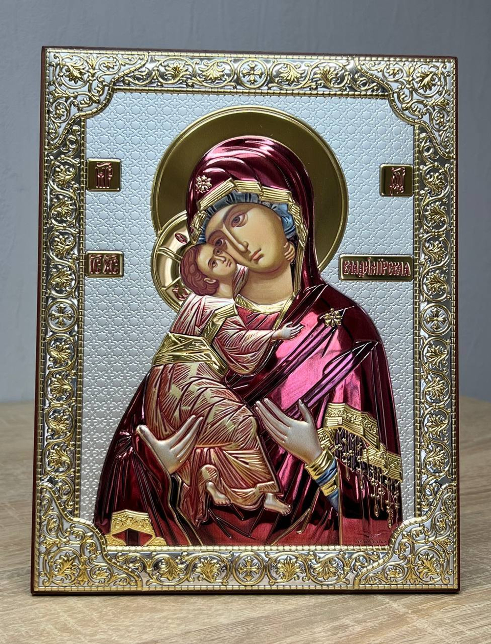 Владимирская БМ, икона прямоугольная без рамки, красное дерево, эмаль 120х160