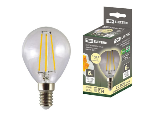 Лампа светодиодная Филамент G45 6Вт 230В 2700К Е14 TDM