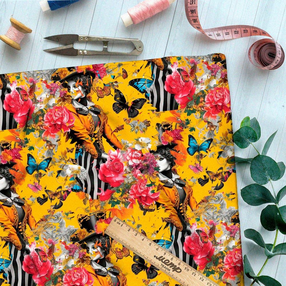 Ткань премиум сатин эклектичный коллаж