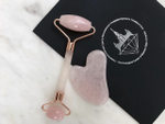 CrystalSisters Набор: Роллер и Скребок Гуаша из розового кварца Массажер для лица