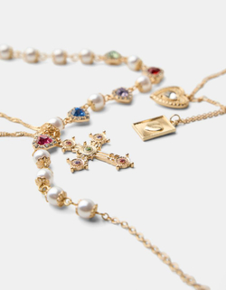 BERSHKA Набор из 4 ожерелий с кристаллами, золотой