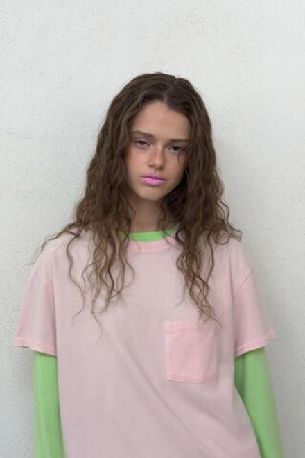 ZARA ФУТБОЛКА ОВЕРСАЙЗ С КАРМАНОМ, РОЗОВЫЙ