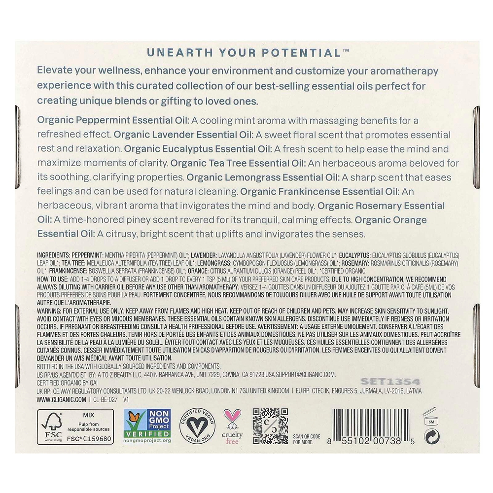 Cliganic, The Iconics, набор эфирных масел для ароматерапии, 8 флаконов по 5 мл (0,17 жидк. унции)
