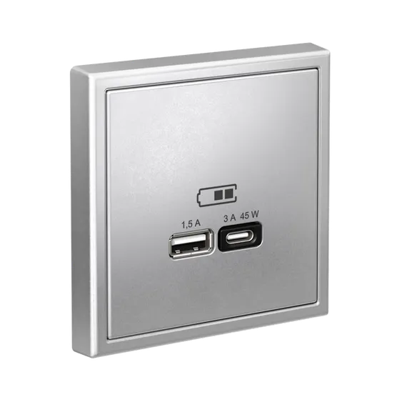 Розетка USB ArtGallery тип A+C 45Вт QC PD высокоскор. ЗУ механизм алюм. SE GAL000329