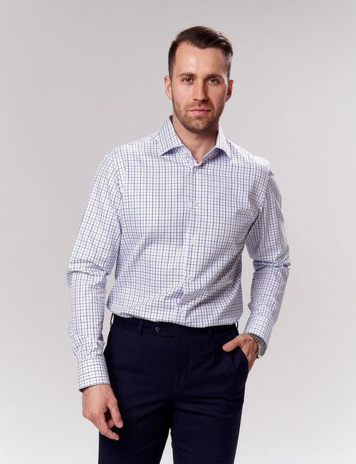 Сорочка мужская ZEER длинный рукав, цвет голубой, клетка, хлопок 51041 07