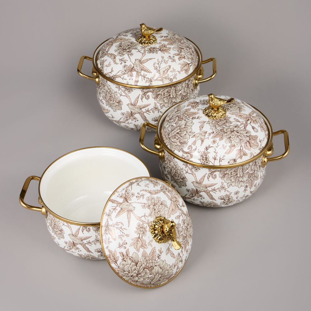 НАБОР КАСТРЮЛЬ AGNESS ЭМАЛИРОВАННЫХ СЕРИЯ "ROYAL GARDEN", 6ПР. 2,1Л, 2,8Л И 3,8Л