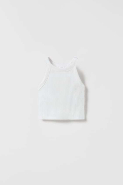 ZARA ТОП С ГОРЛОВИНОЙ ХАЛТЕР И ДЕТАЛЯМИ В РУБЧИК, БЕЛЫЙ