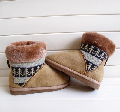 Угги с меховой отделкой и вязаными вставками с орнаментом