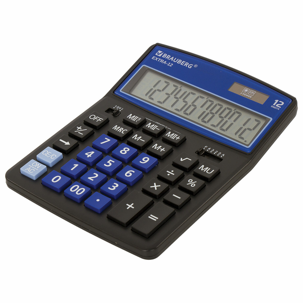 Калькулятор настольный BRAUBERG EXTRA-12-BKBU (206x155 мм) 12 разрядов двойное питание черно-синий