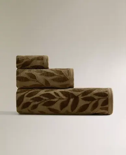 ZARA HOME ЖАККАРДОВОЕ ПОЛОТЕНЦЕ, ТЕМНЫЙ ХАКИ