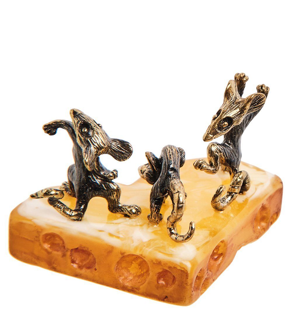 Народные промыслы AM-3118 Фигурка «Мыши Диско» (латунь, янтарь)