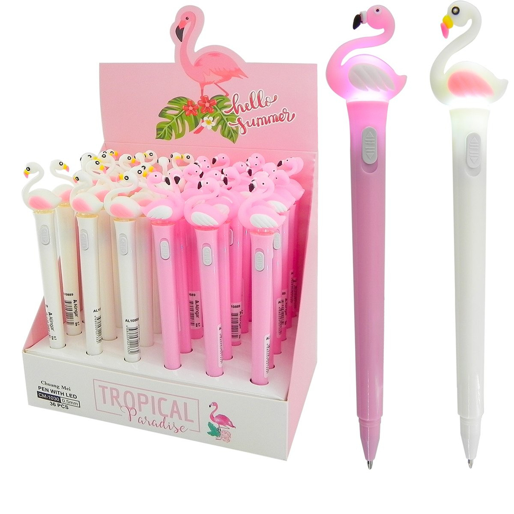 Ручка шариковая Alingar, " Фламинго ", 0,7 мм, синяя, с подсветкой, круглый, цветной, пластиковый корпус, карт. уп.