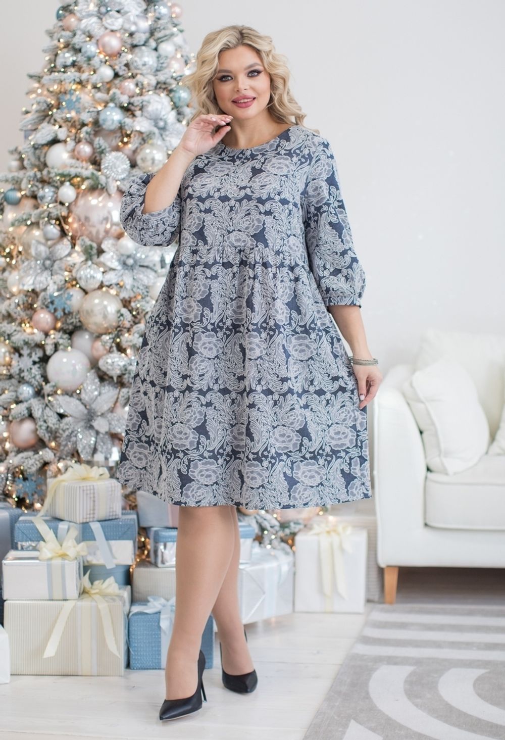 Платье 1297 цветы на джинсовом Novita (Акция)