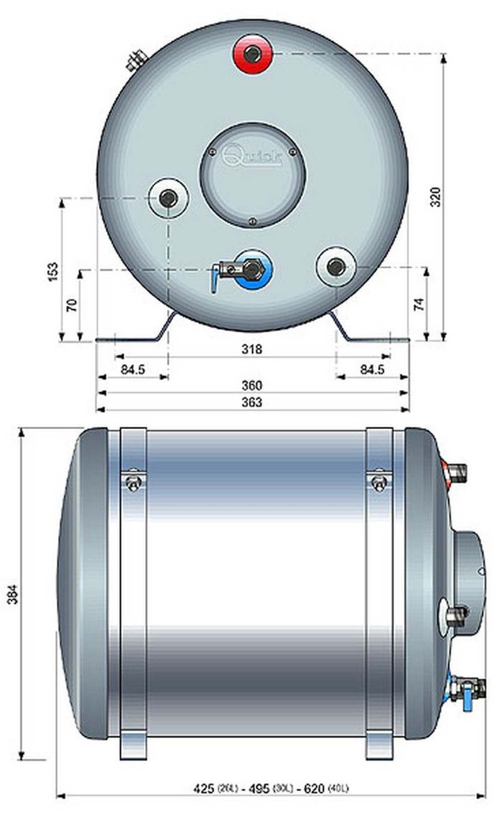 Бойлер, 40 л, 1200ВТ, круглый, с теплообменником. (10236324)