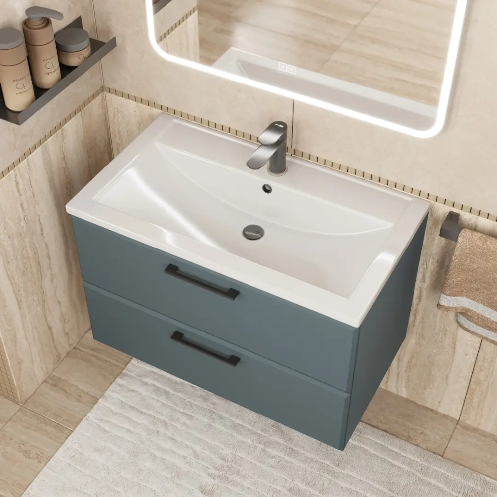 Тумба с раковиной для ванной Uperwood Foster New 80 см, подвесная, серый графит