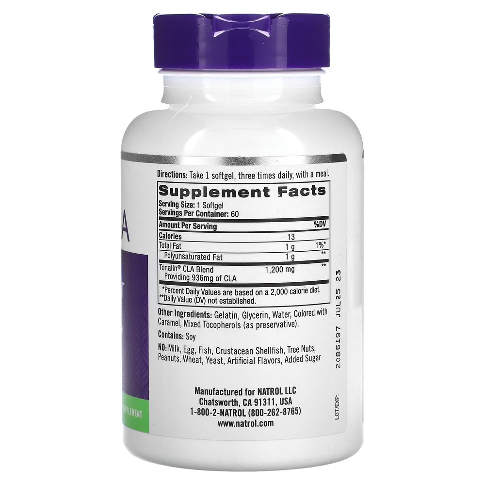 Natrol, Tonalin CLA, конъюгированная линолевая кислота (КЛК), 1200 мг, 60 мягких таблеток