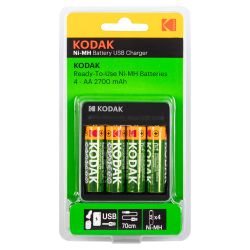 Зарядное устройство для аккумуляторов Kodak USB Overnight charger with 4 x AA 2700 mAh [K4AA/AAA] | Kodak