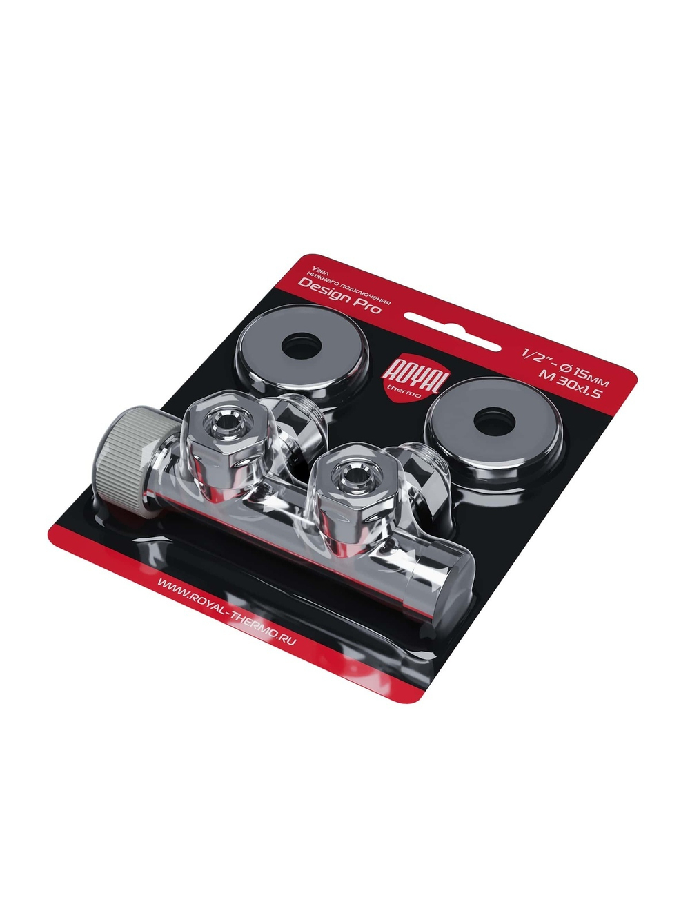 Узел нижнего подключения термостатический угловой Royal Thermo Design Pro 15мм М30х1,5 (Хром)