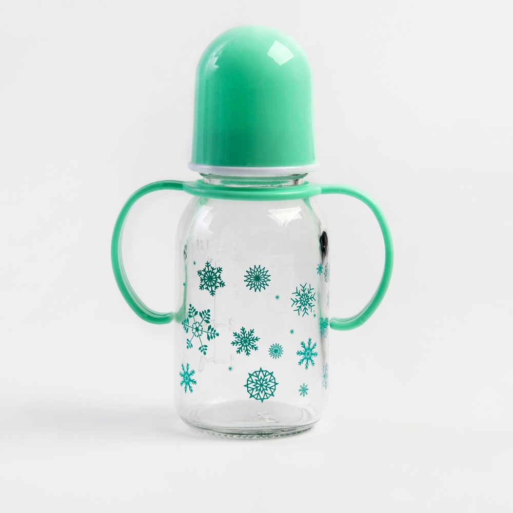 4477642 Бутылочка для кормления 150 мл.,стекло, с ручками, цвет МИКС