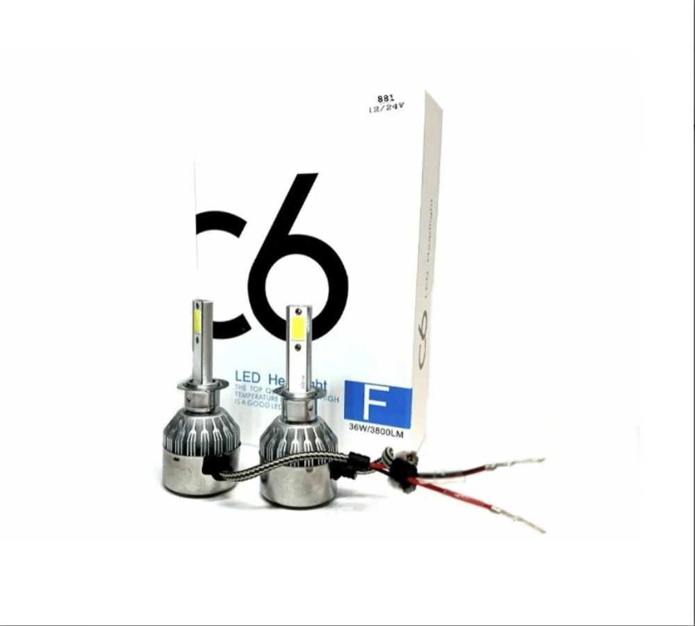 Лампа светодиодная H3 для авто Комплект 2шт. LED C6 (ярче ксенона) 12V 6000K 36W 3800Lm