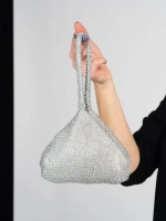 Сумка вечерняя блестящая, серебристый клатч со стразами