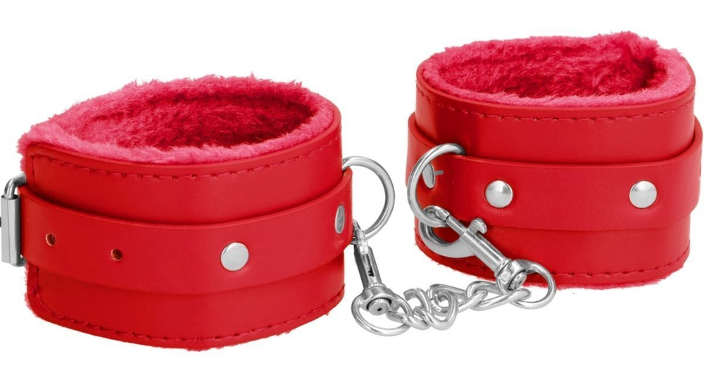 Красные наручники Plush Leather Hand Cuffs (Цвет: красный)