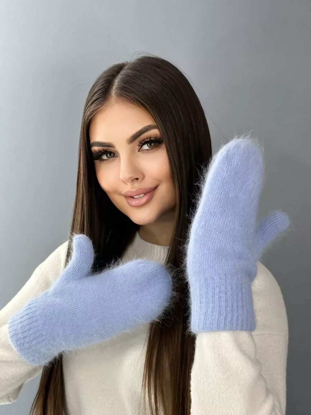 Варежки зимние теплые пушистые ангора