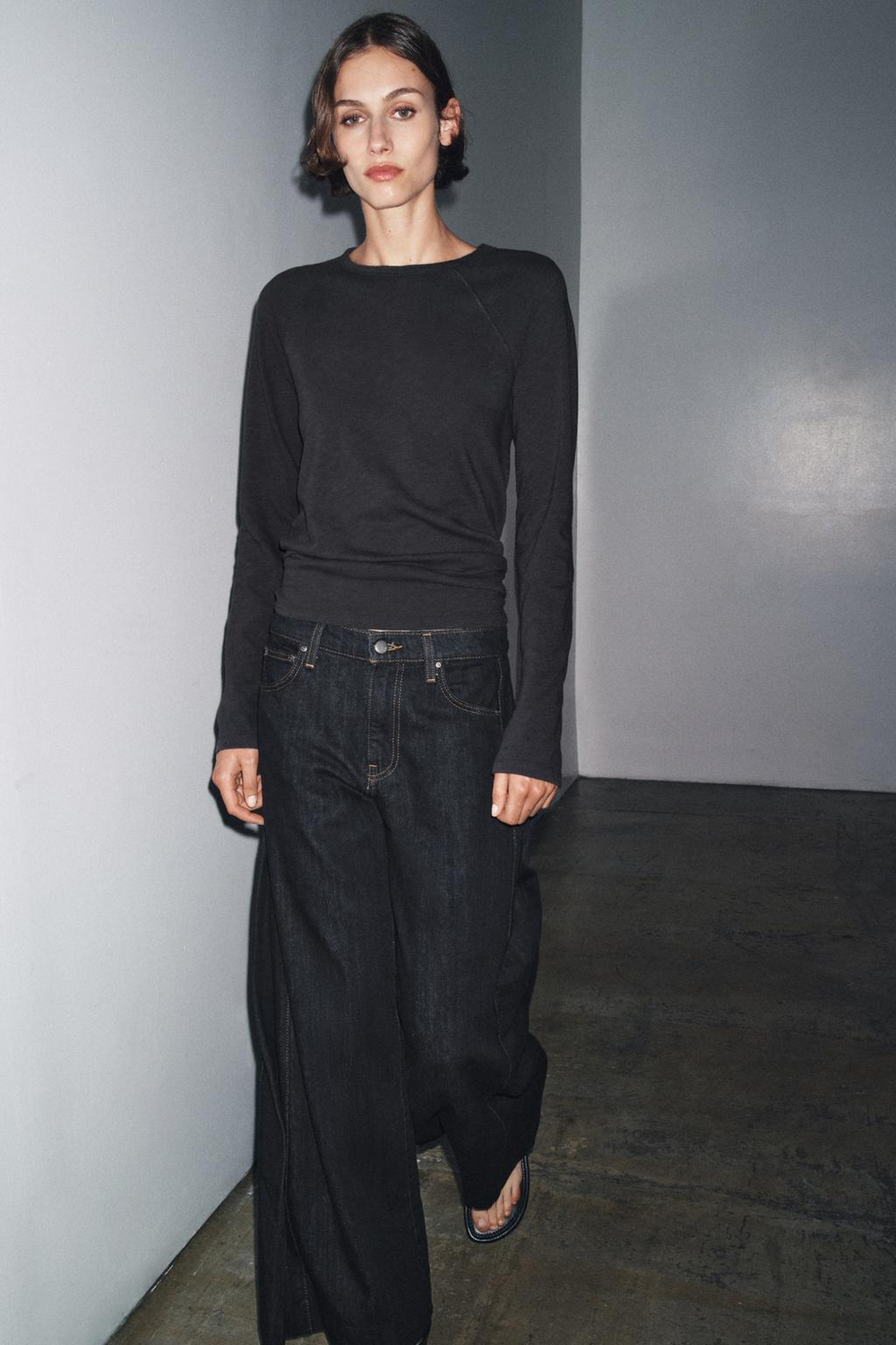 ZARA ХЛОПКОВАЯ ФУТБОЛКА РЕГЛАН, АНТРАЦИТОВО-СЕРЫЙ