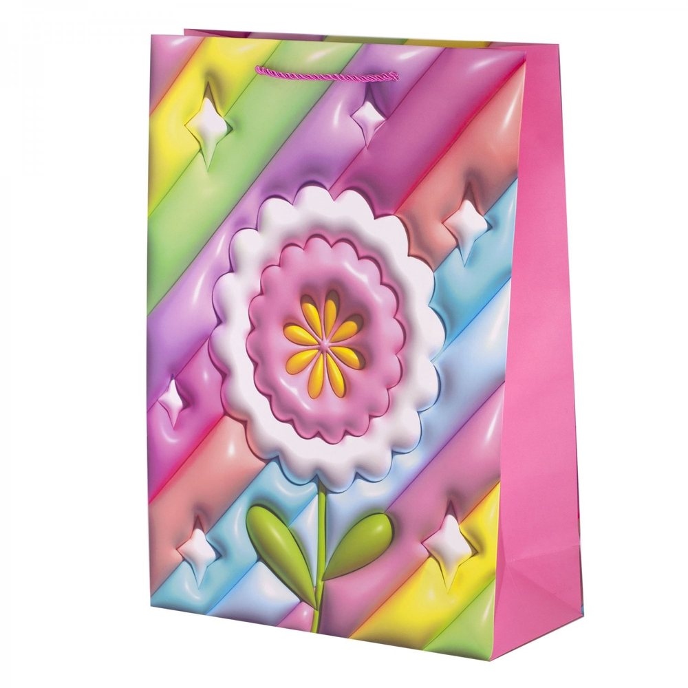 Пакет подарочный бумажный Alingar, (XL) 31х40х12 см, вертикальный, "Объемные цветочки", матов. ламинация, эффект 3D, ассорти