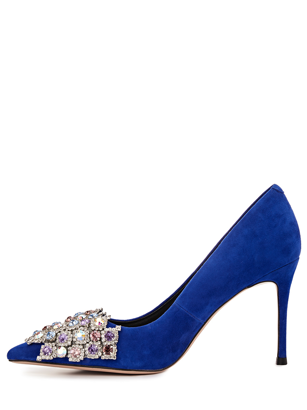 Женские замшевые туфли синие с камнями