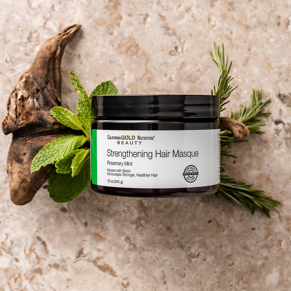 California Gold Nutrition, Beauty, укрепляющая маска для волос, биотин, розмарин и мята, 340 г (12 унций)