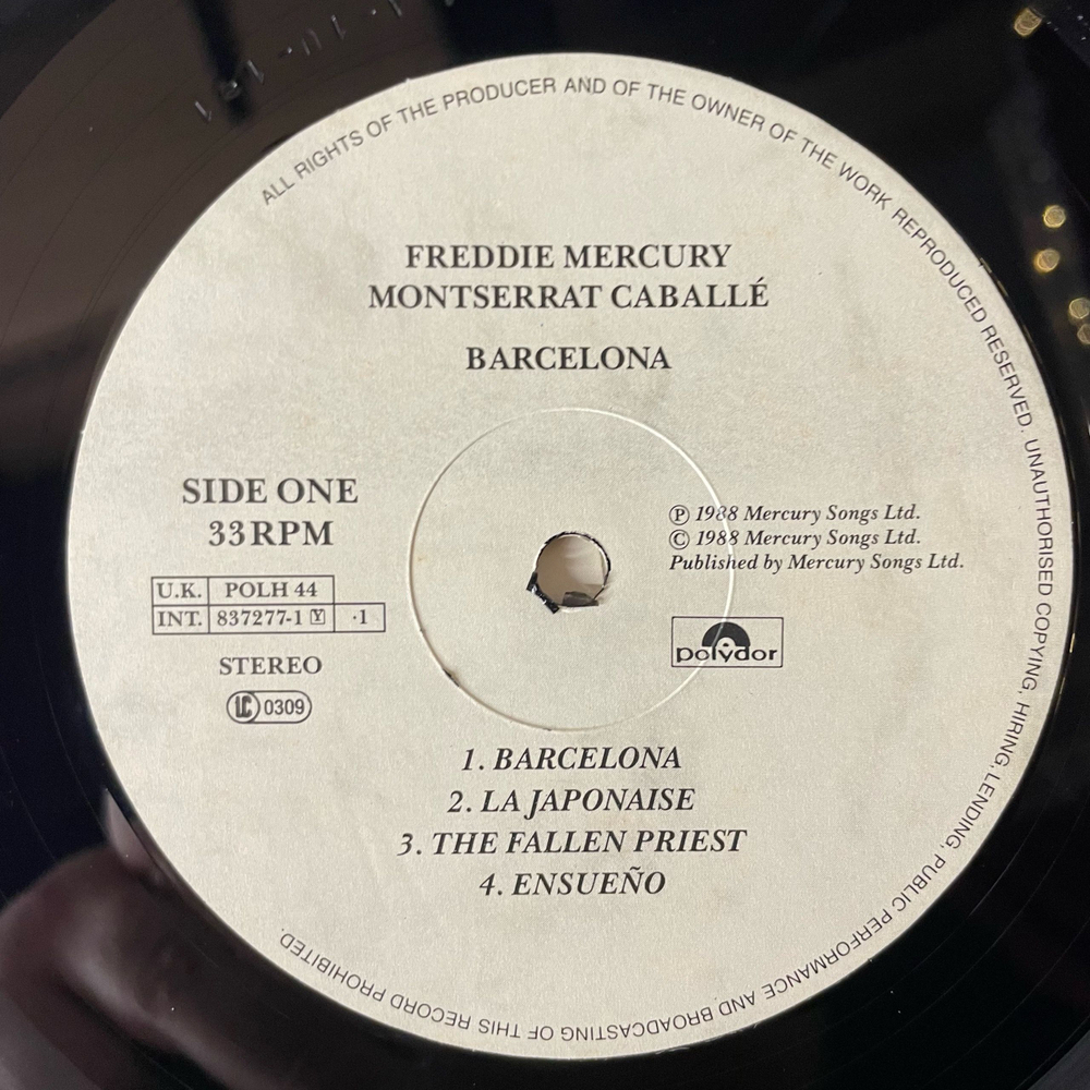 Винтажная виниловая пластинка LP Freddie Mercury, Montserrat Caballe Barcelona (Англия 1988)