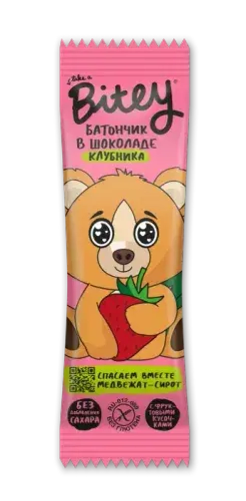 Батончик в шоколаде с кусочками фруктов Bitey "Клубника" 35 гр