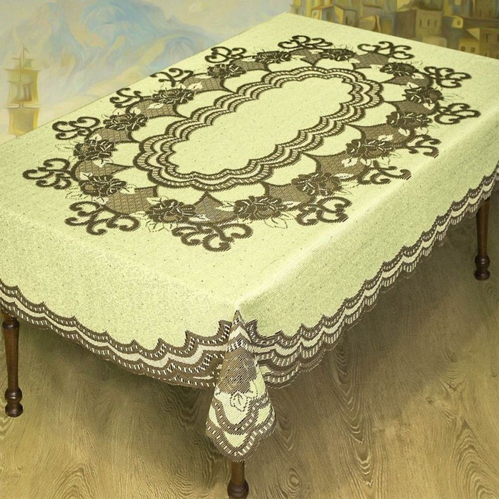 Скатерть жаккардовая прямоугольная, цвет лимон-кофе, Польша.