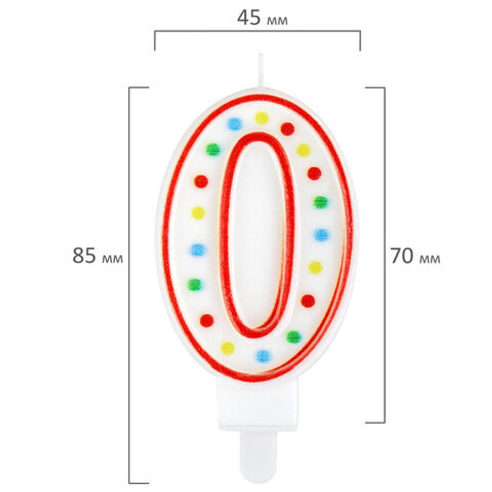 Свеча-цифра для торта "0" ДВУСТОРОННЯЯ с конфетти, 8,5 см, ЗОЛОТАЯ СКАЗКА, держатель, блистер, 591393