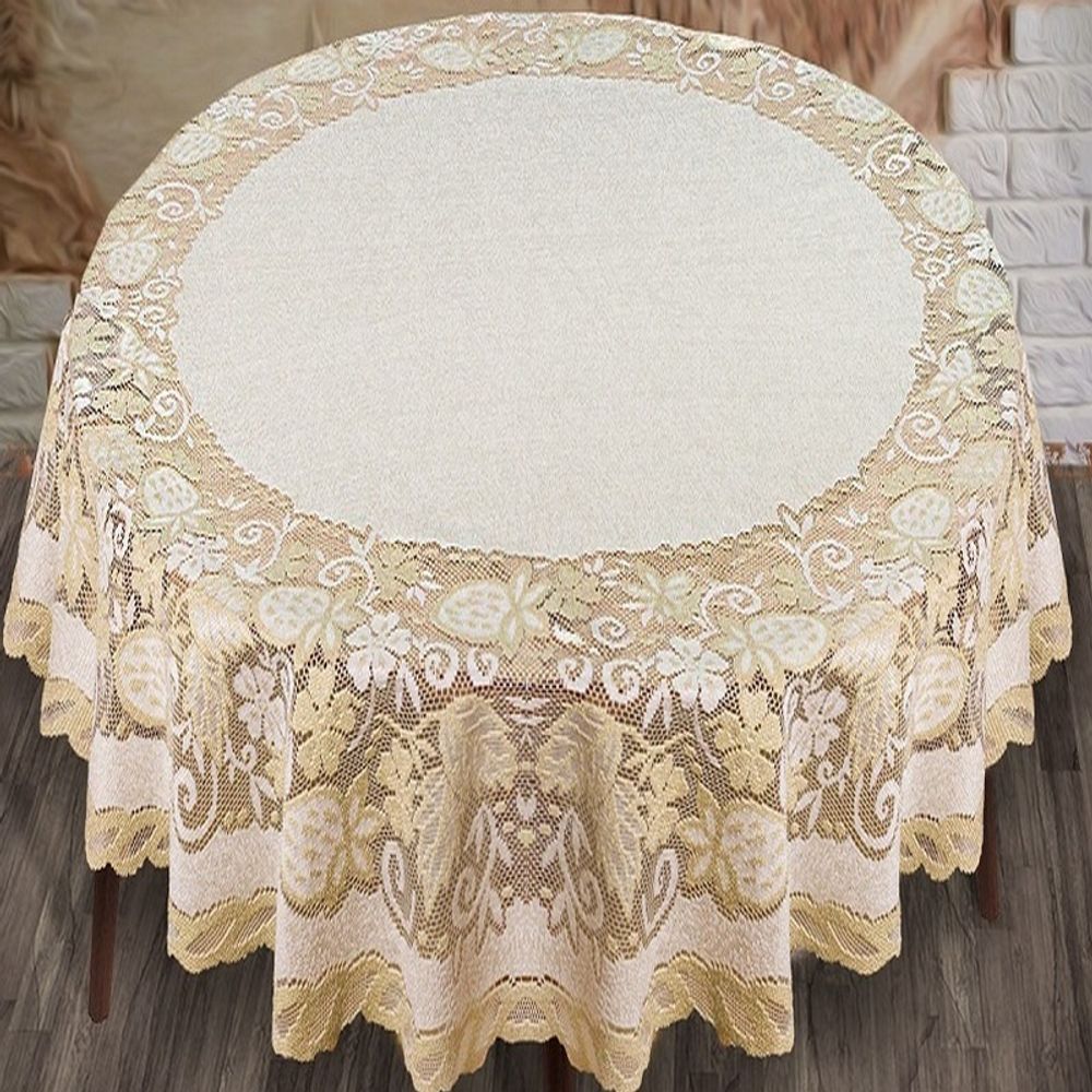 Скатерть жаккардовая овальная, 150*220 см, цвет кремово-золотистый, Польша.