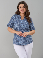 Блузка БЛ-122/голубойтуман-индигоцветы