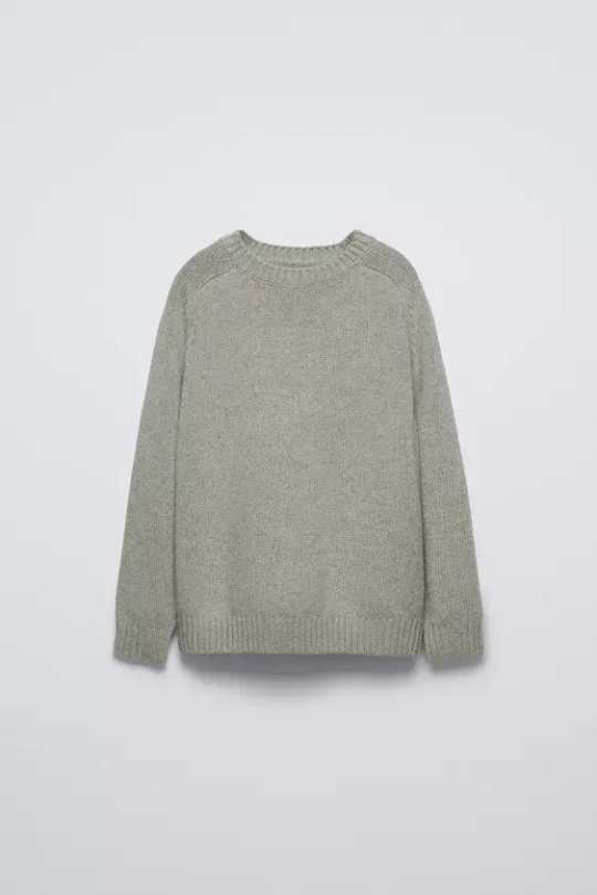 ZARA СВИТЕР ИЗ СМЕСОВОЙ ШЕРСТЯНОЙ ПРЯЖИ, СЕРЫЙ С МЕЛАНЖЕВЫМ ЭФФЕКТОМ