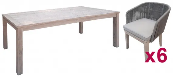 Комплект уличной мебели Kia Flores из массива акации, стол, 6 стульев