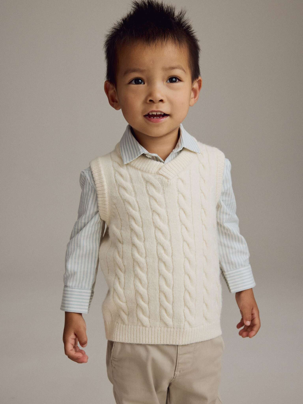 Рубашка и жилет вязаный в комплекте для мальчика Next K92-283, Молочный, Голубой